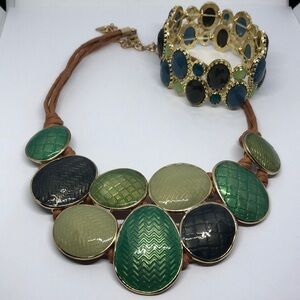 St Thomas dressy pop of color statement bib texture green necklace free bracelet